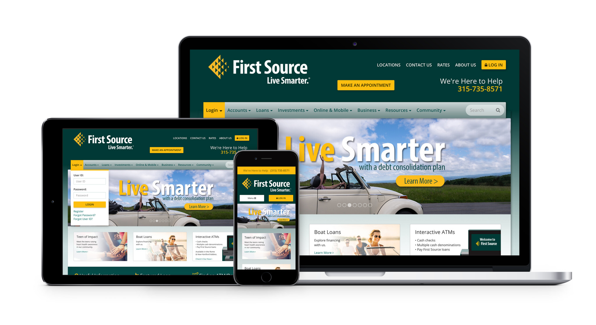 Phone, Tablet, and Desktop preview of First Source Credit Union